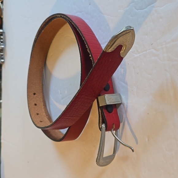 Marc Wolf |Womens Premium RED Leather Belt W/ Silver Western Buckle Sz.34